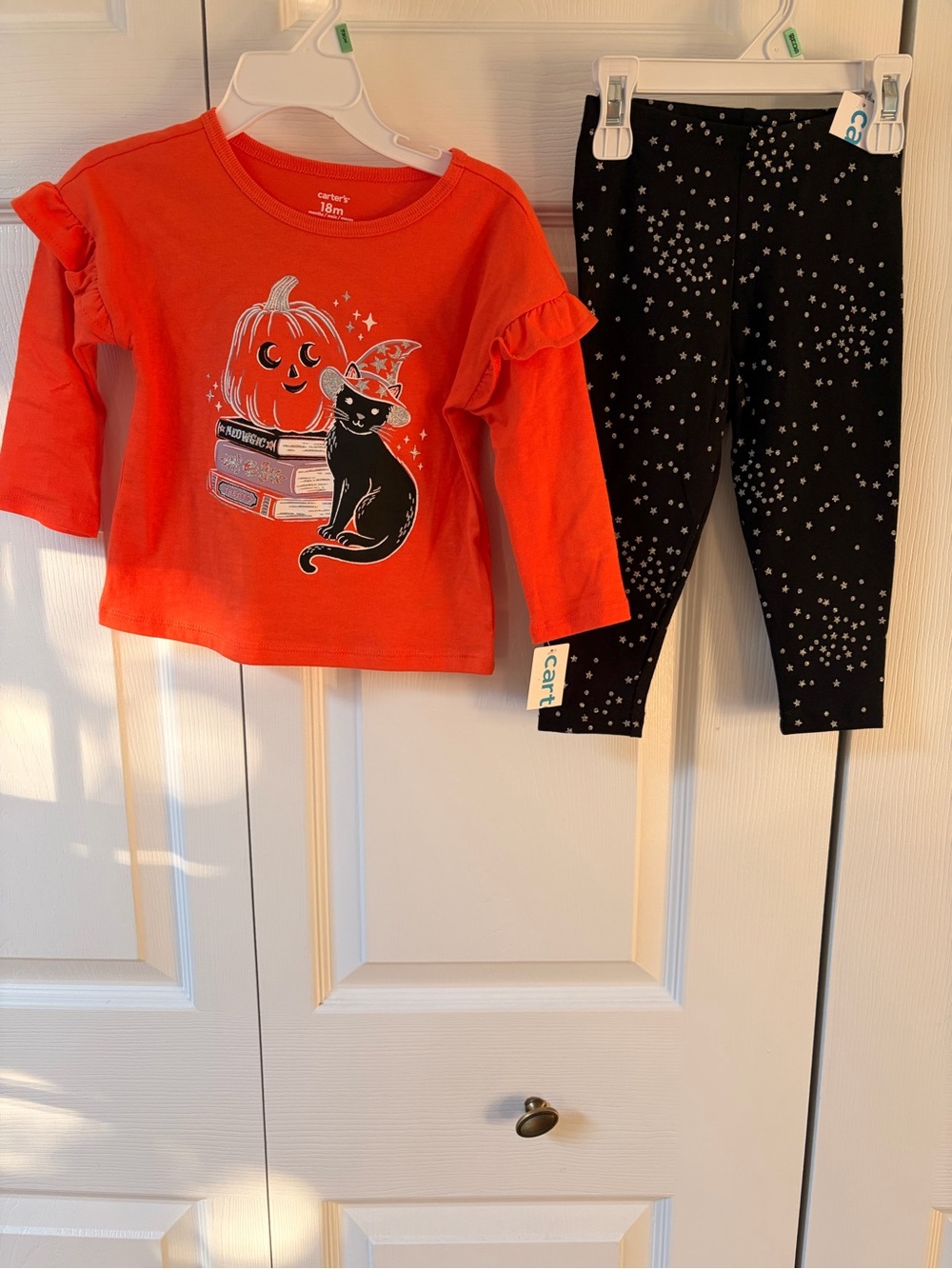 Carter's Orange Pumpkin & Black Star Leggings Halloween Set 18M